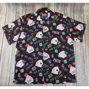 Dem Crazy Hawaiian Shirt Mens Size L Short Sleeves Button Up Poker Cards Print